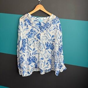 CeCe Blue and White Floral Blouse